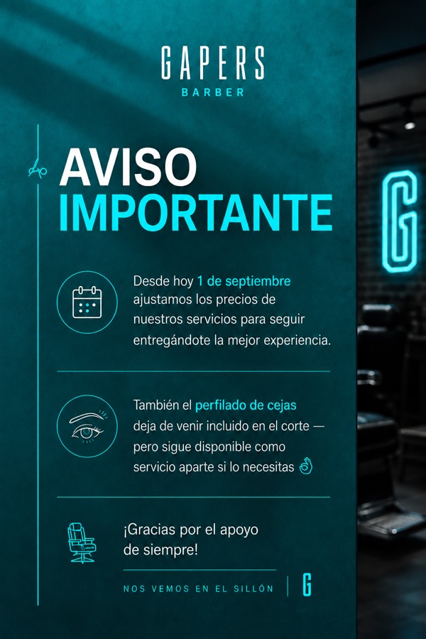 Aviso importante: desde el 1 de septiembre de 2026 ajustamos los precios de nuestros servicios. El perfilado de cejas deja de venir incluido en el corte, pero sigue disponible como servicio aparte.